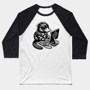 Punk Rock Oddcore Goth Platypus on Computer Vintage Style Baseball T-Shirt